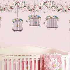 Flowers Wall Stickers DIY Butterfly Green Leaves Birdcage Parrots Wall Decals