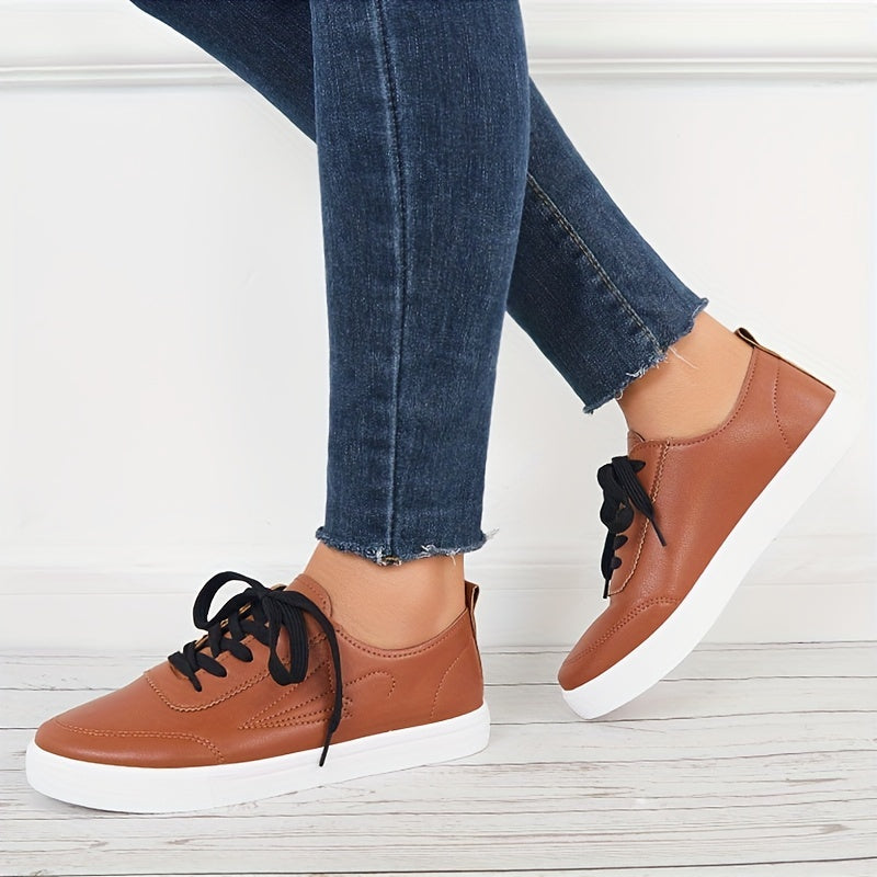 Women's Umbrella Pattern Skate Shoes Lace Flat Shoes Solid Low Top Walking Shoes