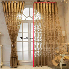 1pc Coffee European Embroidered Hollow Window Sheer Curtains