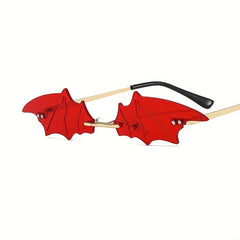 Rimless Bat Sunglasses Metal Frame Tinted Lens Thin Eyewear