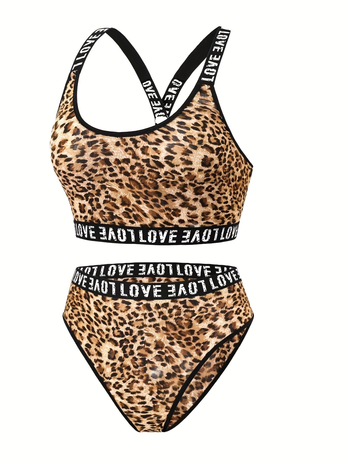 Plus Size Leopard Print T Back Wireless Bra & Panty Set