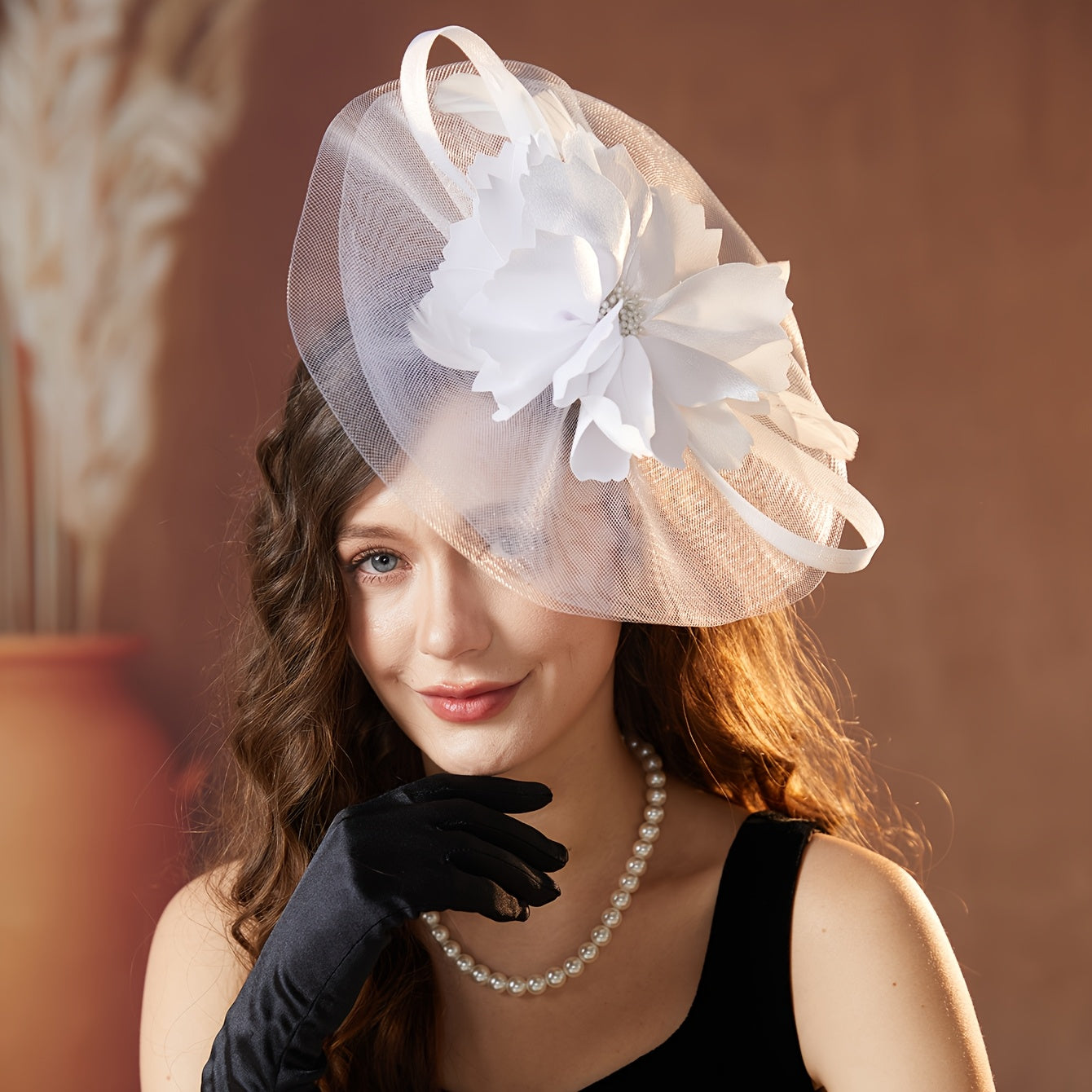 Women's Yellow Organza Veil Floral Accent Headwear