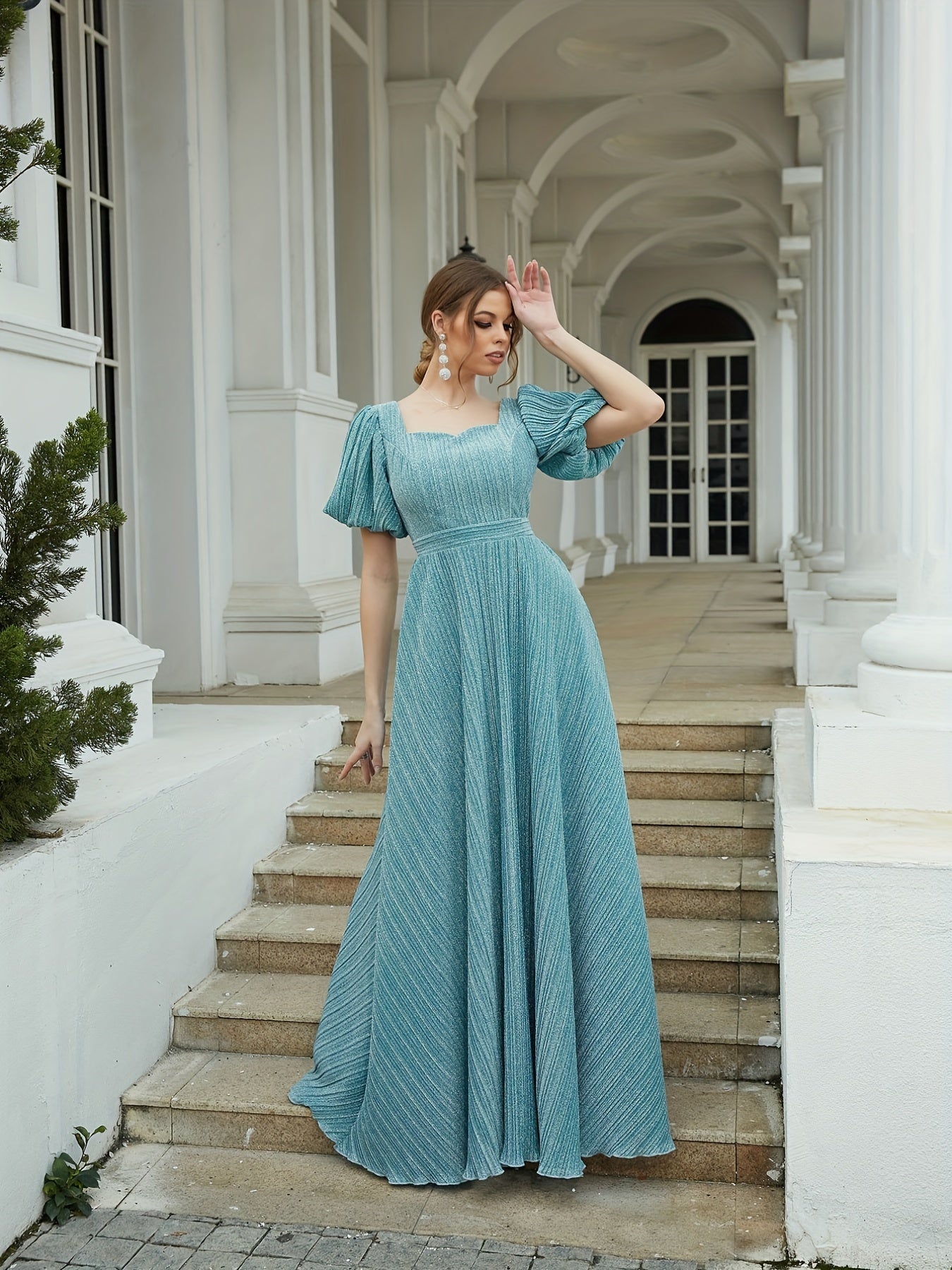 Sweetheart Neck Puff Sleeve Ankle Dress for Party & Banquet
