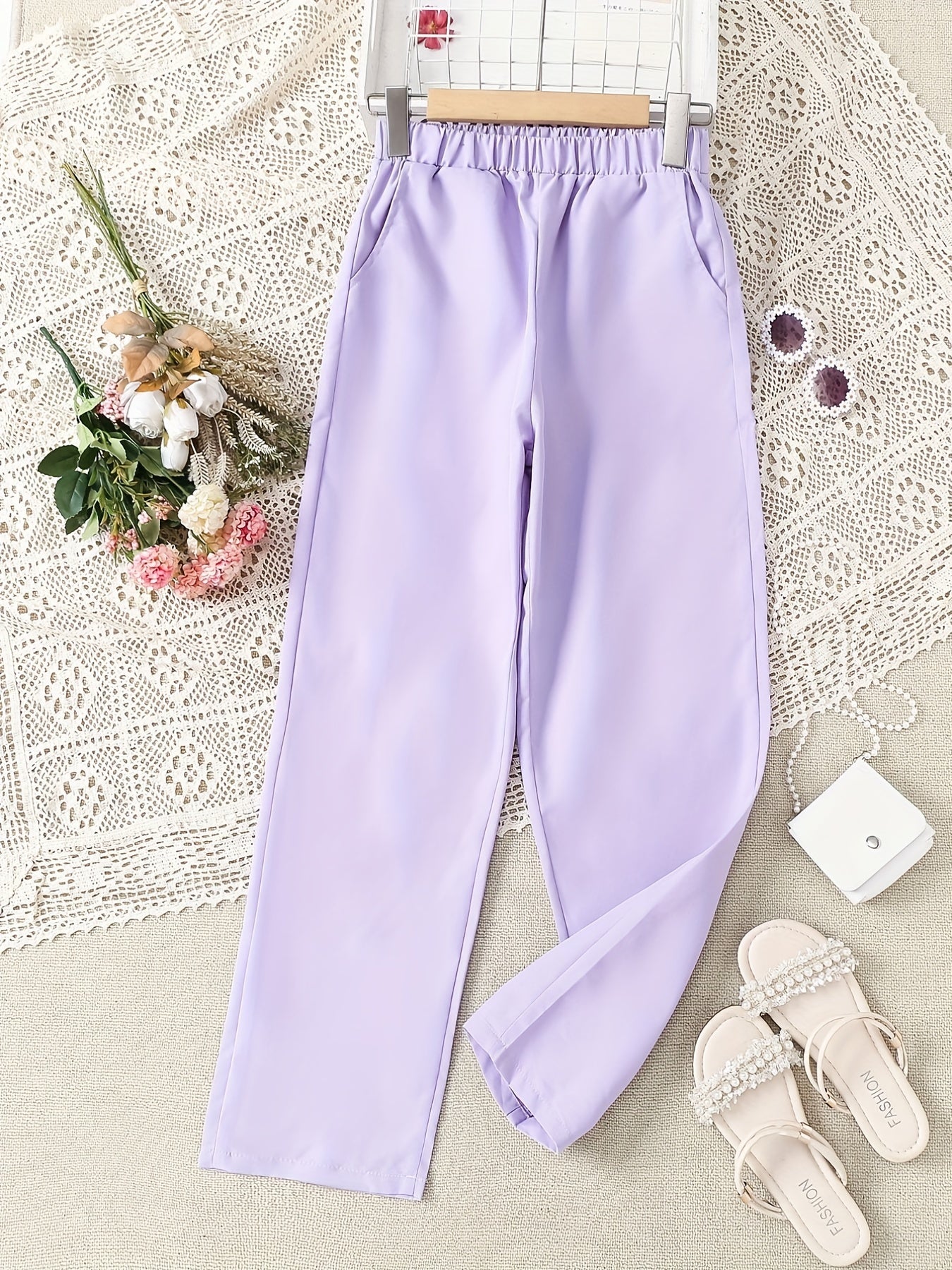 Girls' Straight Leg Casual Pants With Pocket