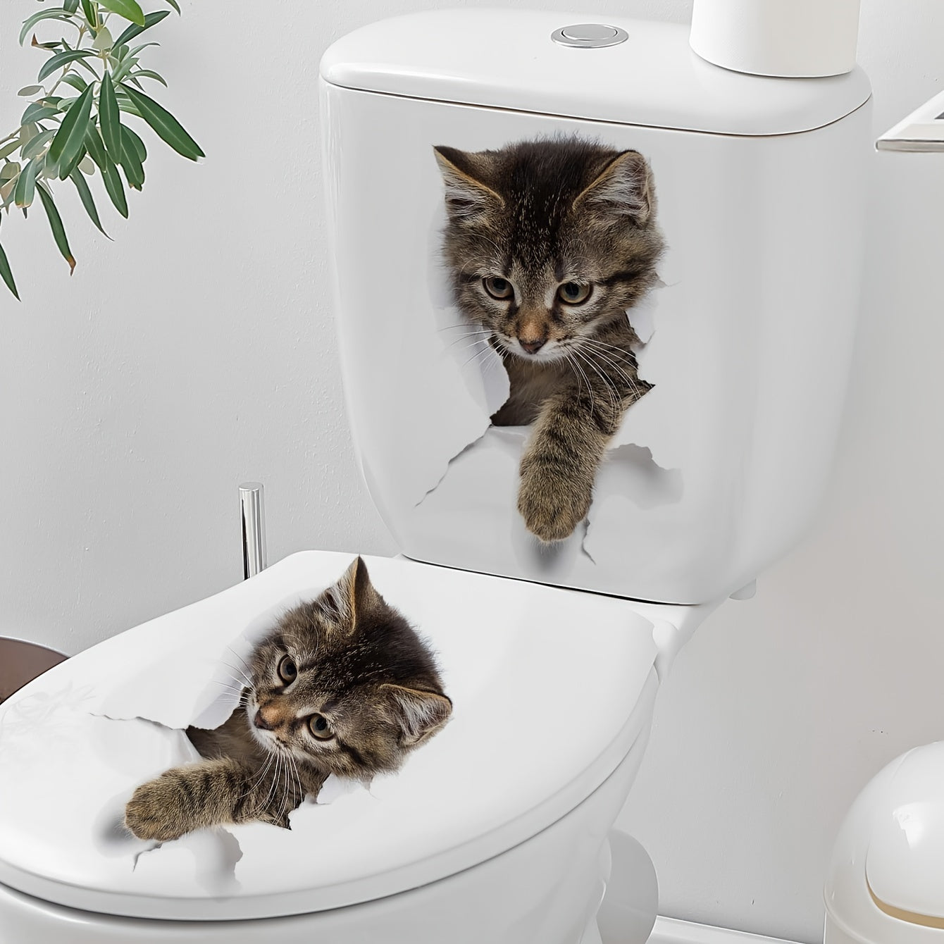 2pcs 3D Cat Stickers Visual Break Wall Effect Waterproof Vinyl Stickers