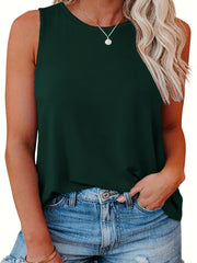 Casual Tank Top Women's Solid Round Neck Stretch Tank