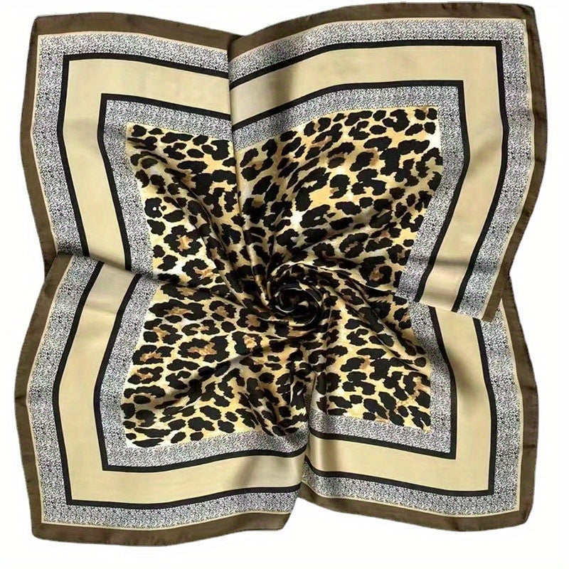 Leopard Print Satin Square Scarf Neckerchief Hair Accessories