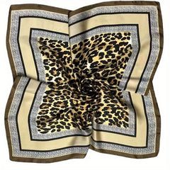 Leopard Print Satin Square Scarf Neckerchief Hair Accessories