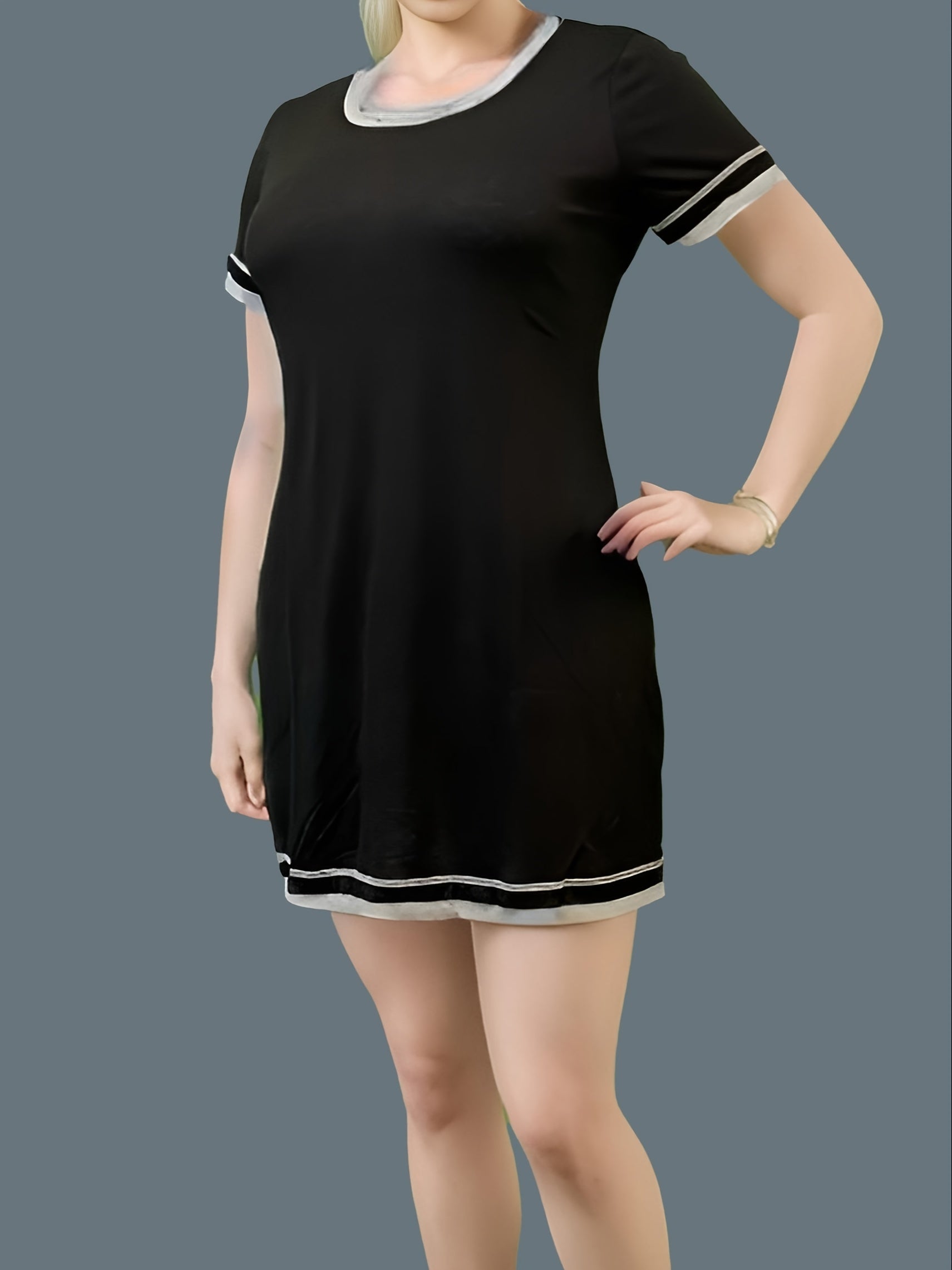 Stripe Print Short Sleeve Tee Dress