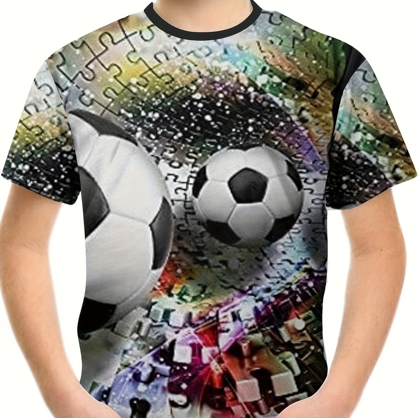 Soccer Puzzle 3D Print Boy's T-Shirt Kids Short Sleeve Summer Top