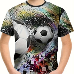 Soccer Puzzle 3D Print Boy's T-Shirt Kids Short Sleeve Summer Top