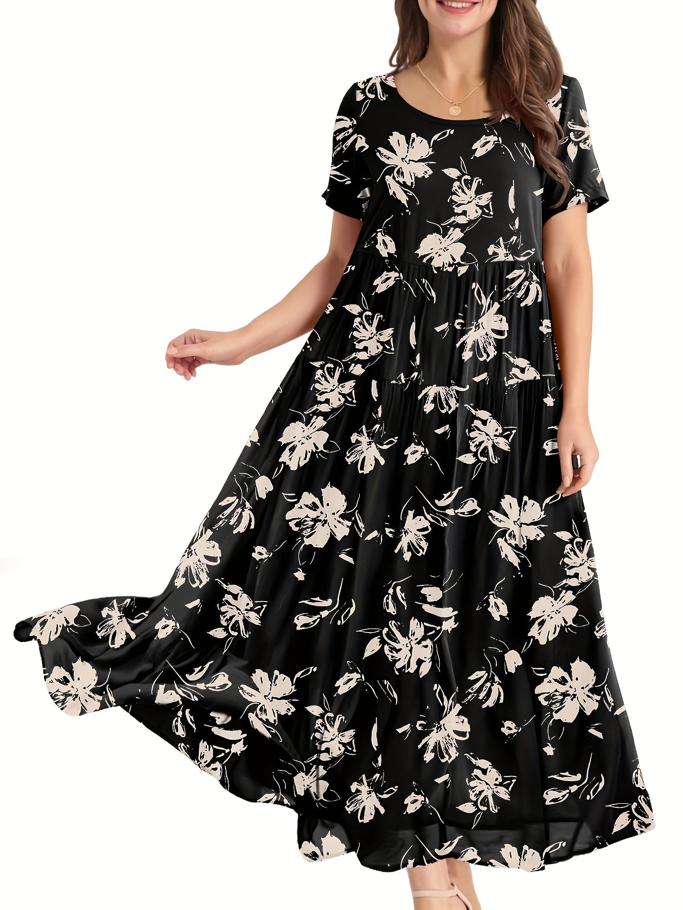 Floral Print Short Sleeve Maxi Dress