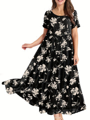 Floral Print Short Sleeve Maxi Dress
