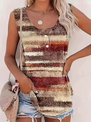 Tie Dye Button Tank Top Round Neck Medium Stretch