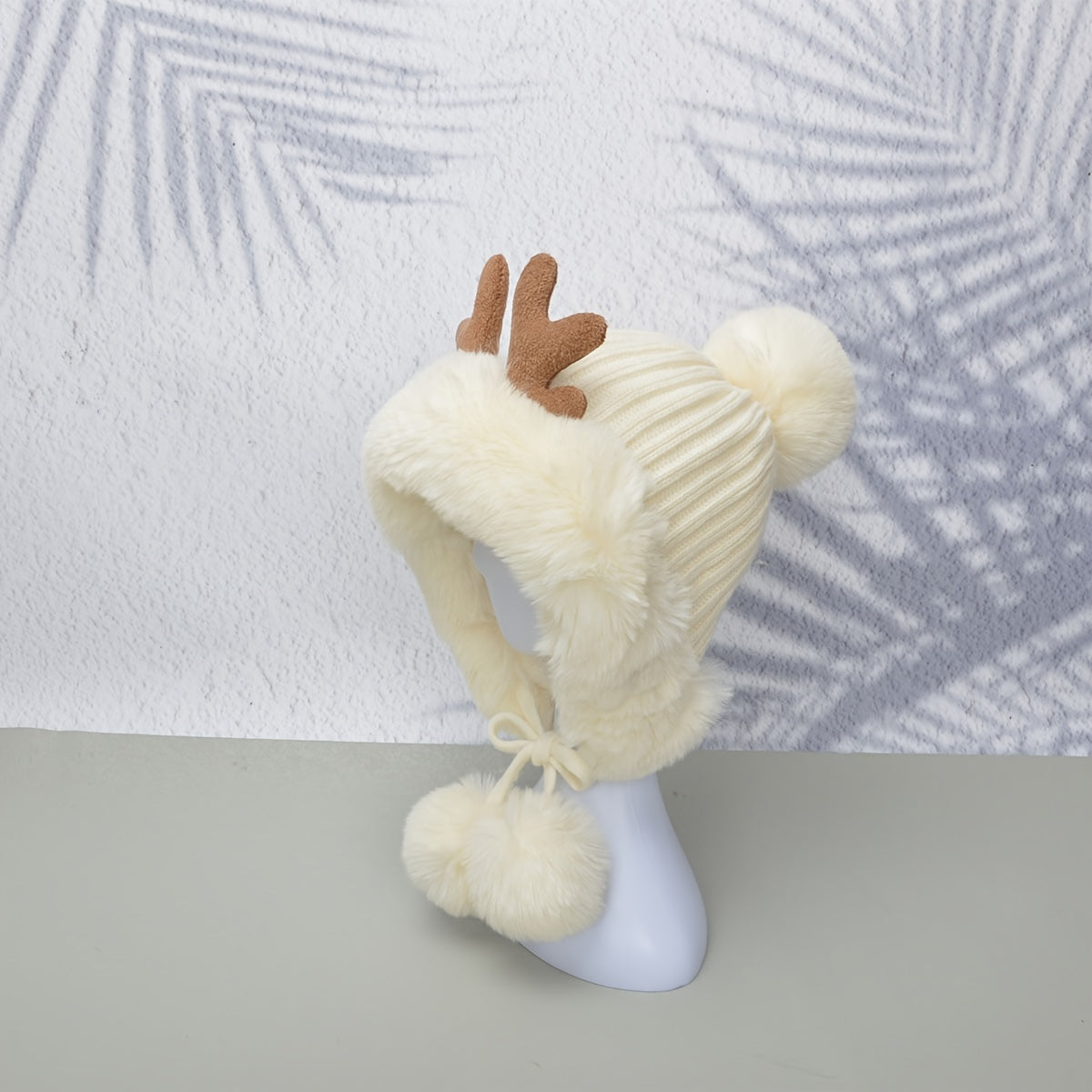 Bubble Beanie Deer Horn Knitted Pom Pom Hat