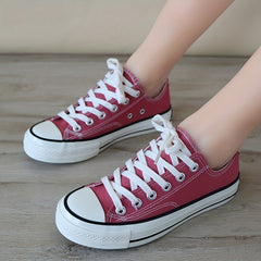 Women's Canvas Lace Up Flat Shoes Low Round Toe Casual Outdoor Sporty Shoes