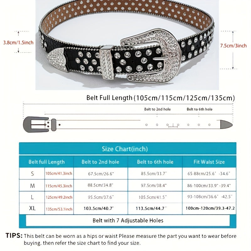 Y2K Rhinestone Belt Hip Hop Beaded Chain PU Belt For Women Men