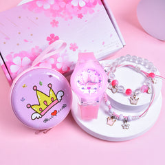 Princess Crown Silicone Strap Quartz Wristwatch Set