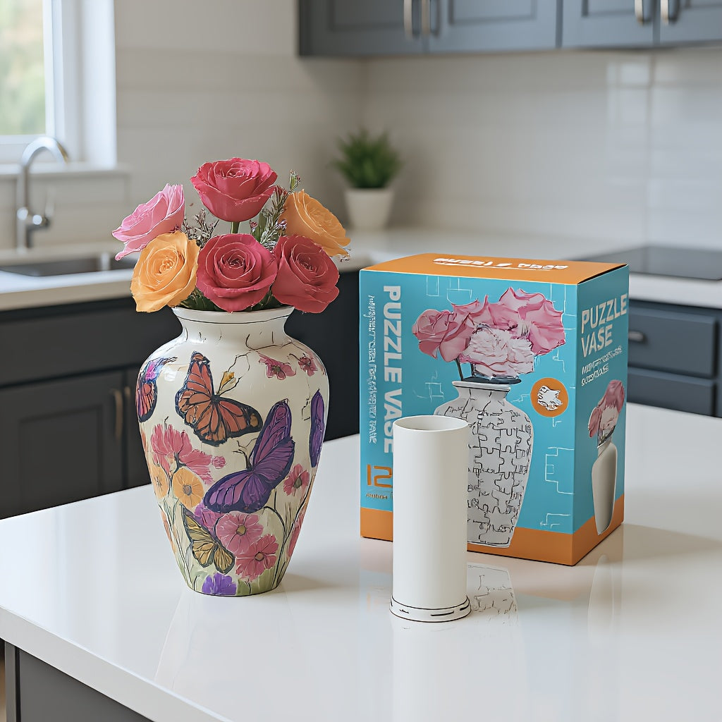 3D Puzzle Vase 120pcs Blocks Butterfly Flower Home/Office Decor Gift