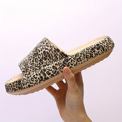 Leopard Print Pillow Slides Women's Open Toe Bath Shoes