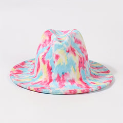 Pink Tie Dye Fedora Cap Stylish Wide Brim Jazz Hat Lightweight Felt Hat