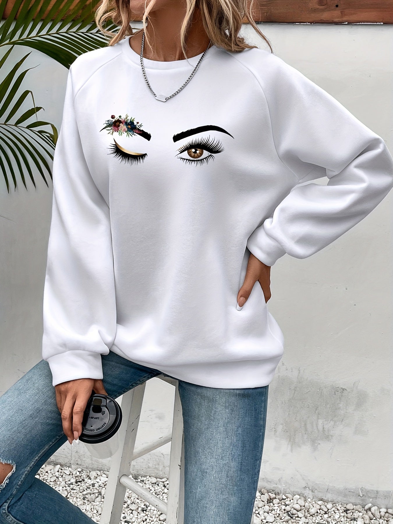 Graphic Print Crew Neck Sweatshirt for Women