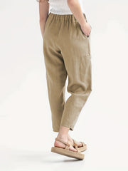 Elastic Waist Cropped Pants with Pockets for Women