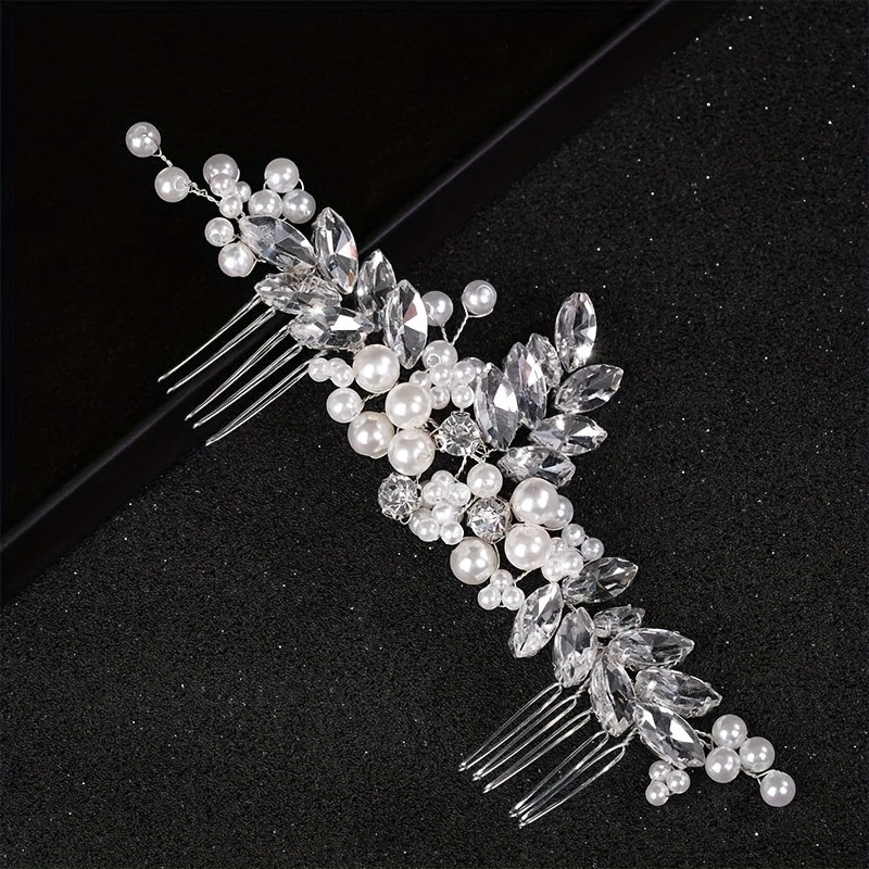 Faux Pearl Hair Comb Headdress Rhinestone Bridal Hairpin Ornaments