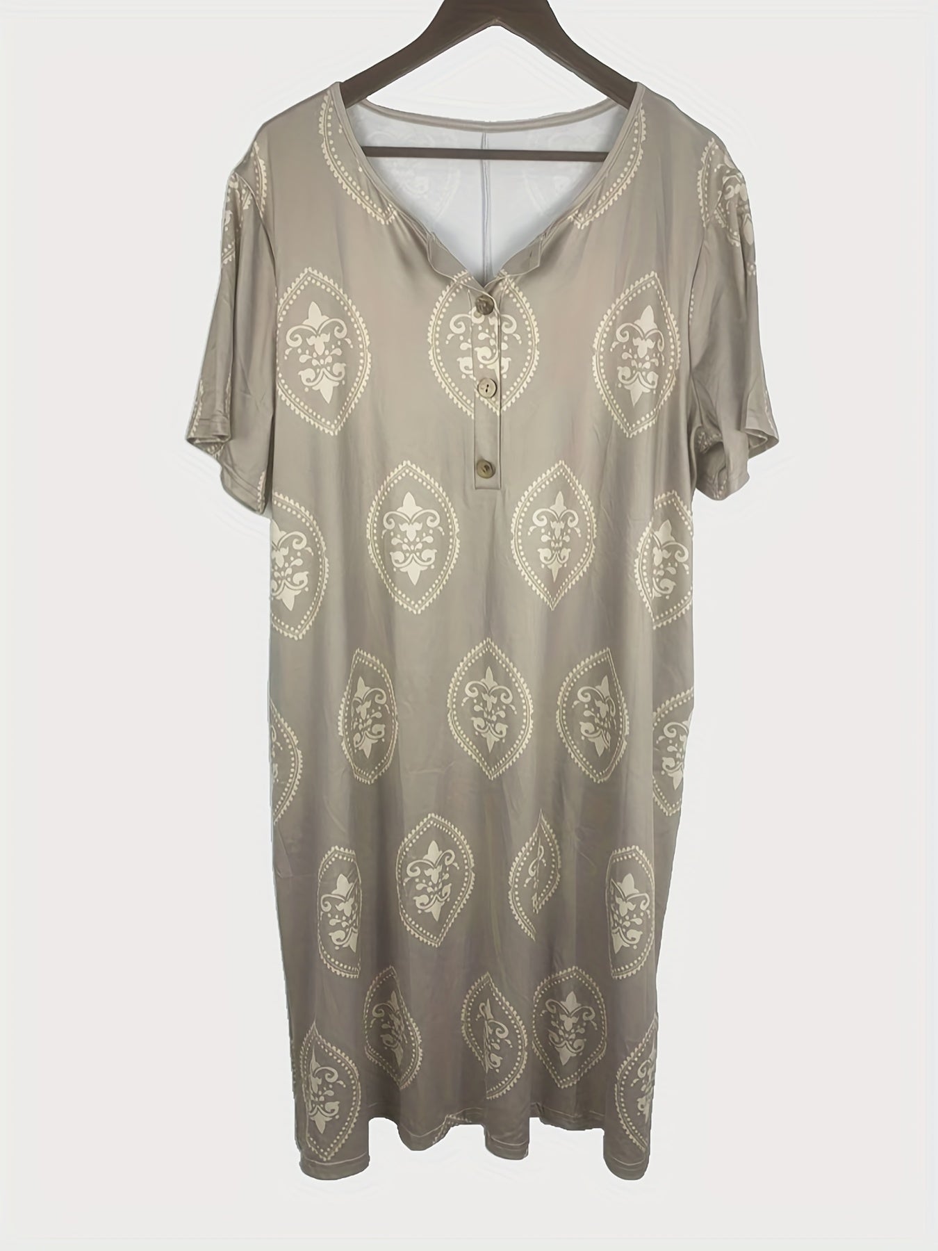 Boho Dress Women's Plus Floral Print Short Sleeve Round Neck Dress