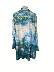 Floral Print Long Sleeve Open Front Cardigan