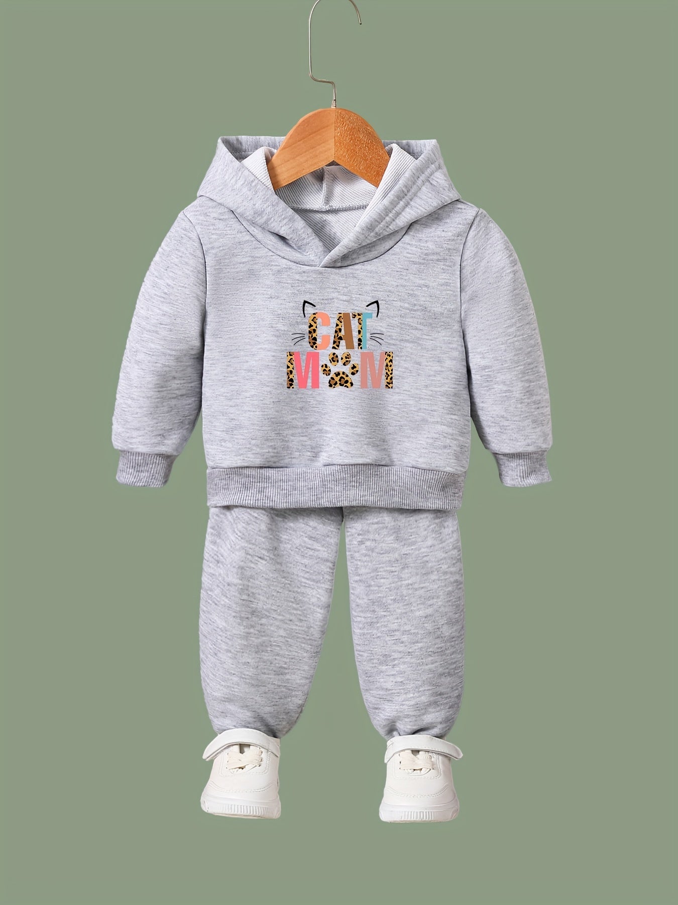 Cat Paw Pattern Long Sleeve Hooded Sweatshirt Girls Comfy Hoodies Pullover