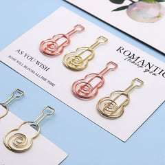 10pcs Guitar Shape Paper Clip Rose Golden Cartoon Metal Stationery Supplies