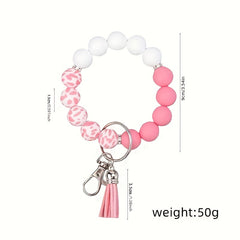Silicone Beaded Bracelet Keychain with Tassel