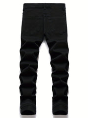 Casual Retro Style Solid Cotton Mid Stretch Jeans Mens Denim Pants