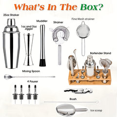 14pcs Cocktail Shaker Set Bartender Kit Silvery