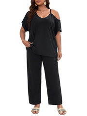 Solid One Shoulder Cut Out Top & Pants Set