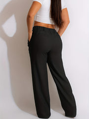 Ruched Wide Leg Pants Solid High Waist Versatile Women's Clothing