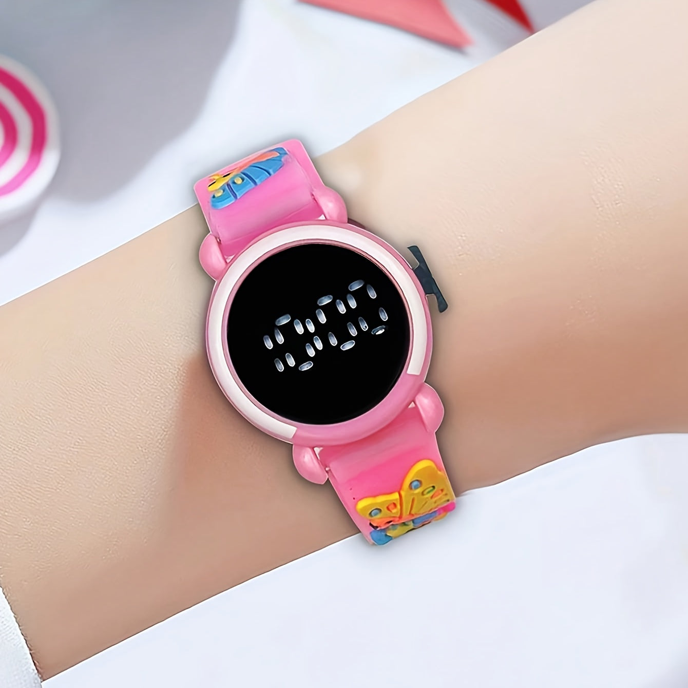 LED Electronic Wristwatch for Women Pink Digital Display Character Gift