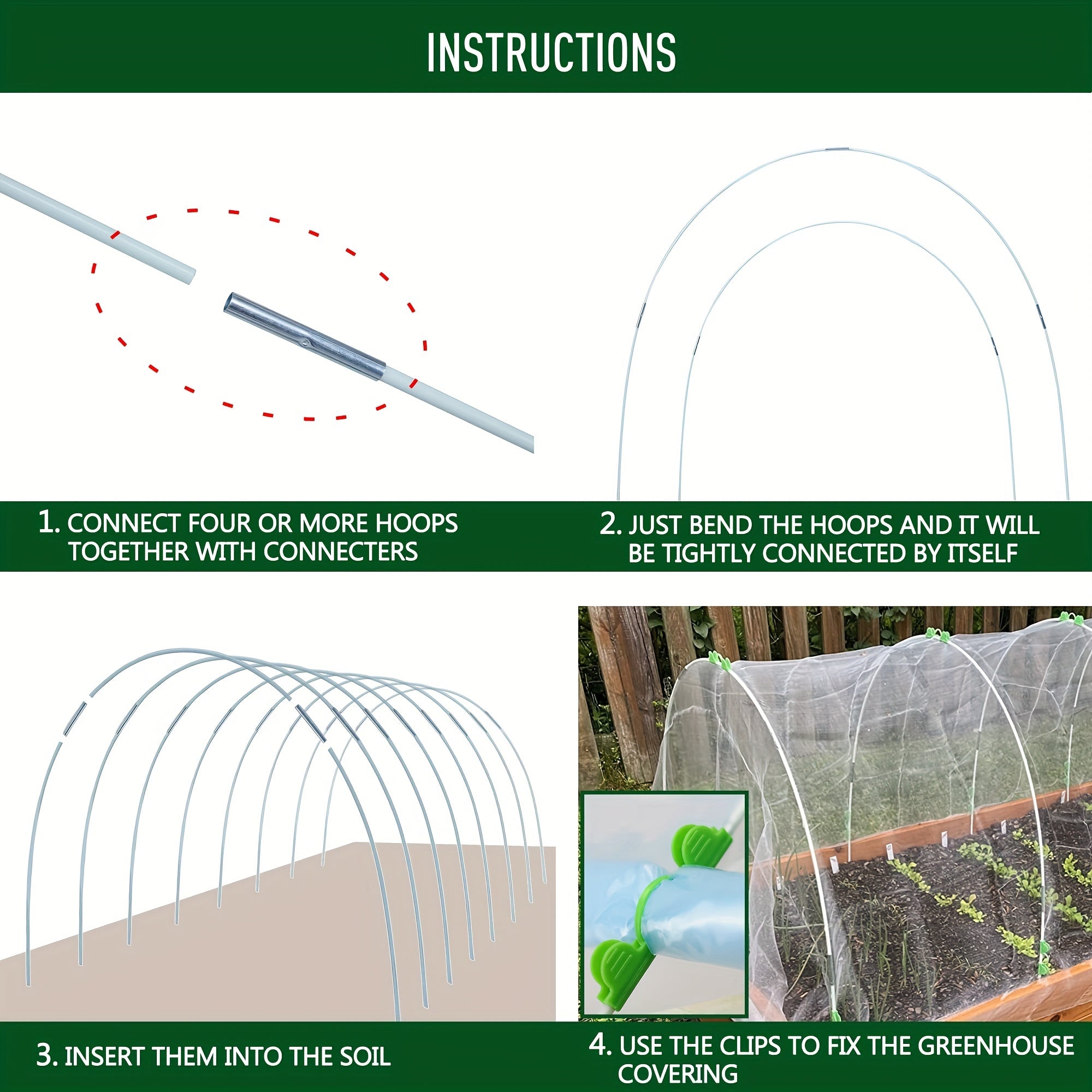 25pcs Garden Greenhouse Hoops DIY Plant Support 76 Wide