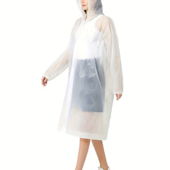 Hooded Waterproof Rain Poncho Drawstring Lightweight Reusable Anti Raincoat