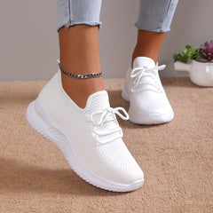 Women's Breathable Knit Lace-Up Sports Shoes Lightweight Outdoor Sneakers