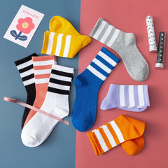 5 Pairs Striped Sports Socks Women's Stockings & Hosiery