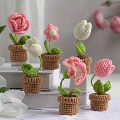 DIY Mini Potted Flower Bouquet Set Yarn Hand Woven Flowers