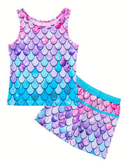 Girls Mermaid Scale Bikini Swimsuit Set Stretch Casual Kids Summer