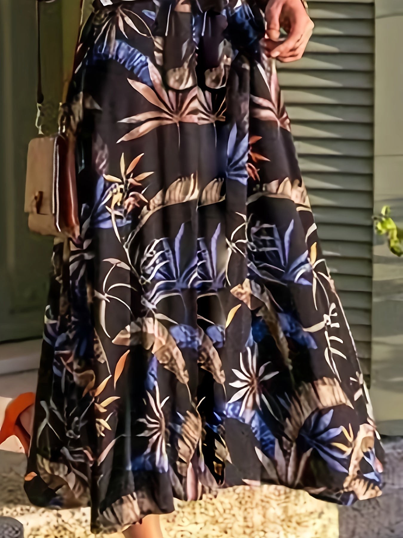 Leaf Print Long Sleeve Shirt Dress With Belt