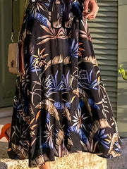 Leaf Print Long Sleeve Shirt Dress With Belt