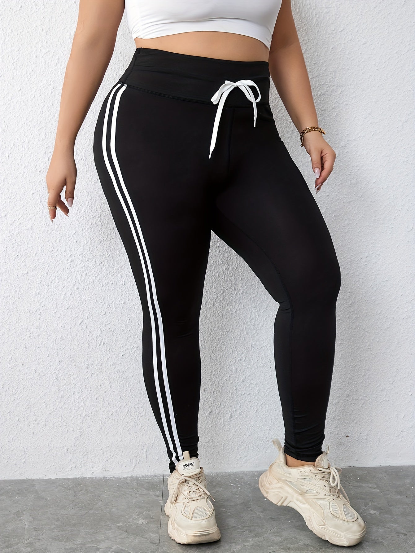 Striped Side Waistband Skinny Leggings