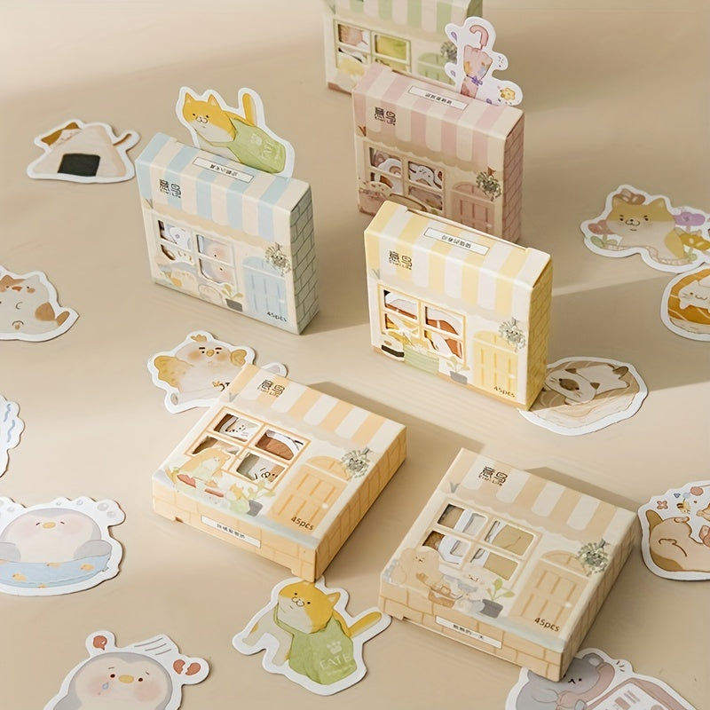 Set of 45 Cute Animal Stickers for DIY Notebook Decor