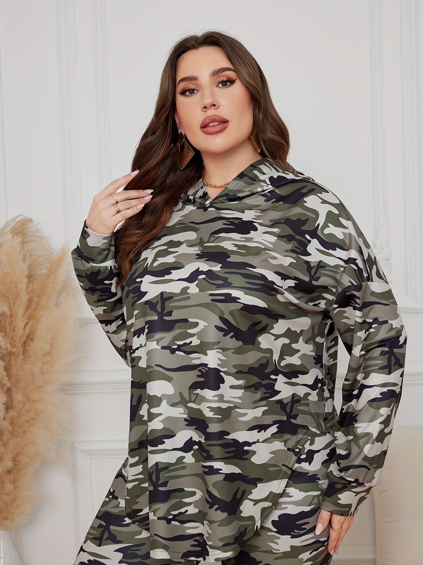 Camo Print Hooded Top & Leggings Set