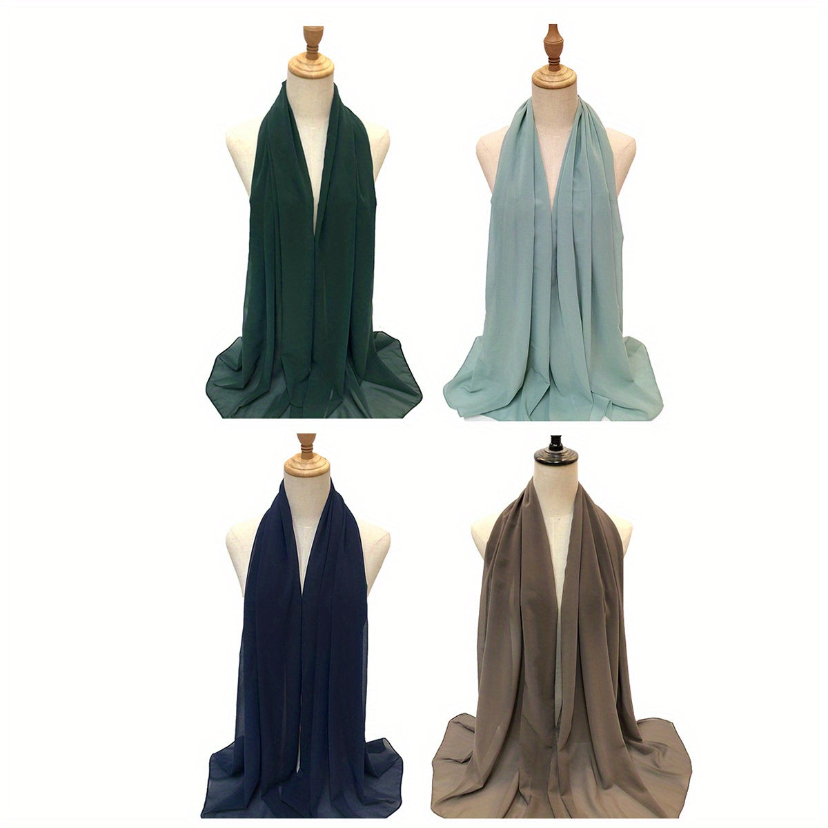4pcs Chiffon Hijab Solid Scarf Shawl Windproof Head Wrap Casual Turban